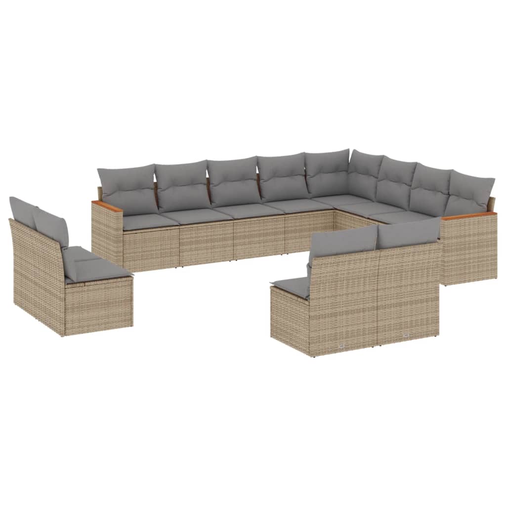 12-Delige Loungeset Met Kussens Poly Rattan Gemengd Beige