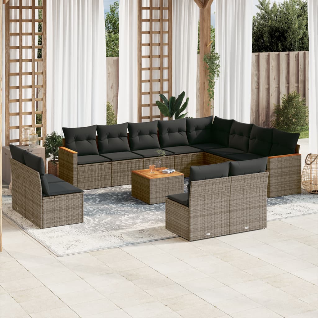 13-Delige Loungeset Met Kussens Poly Rattan Grijs