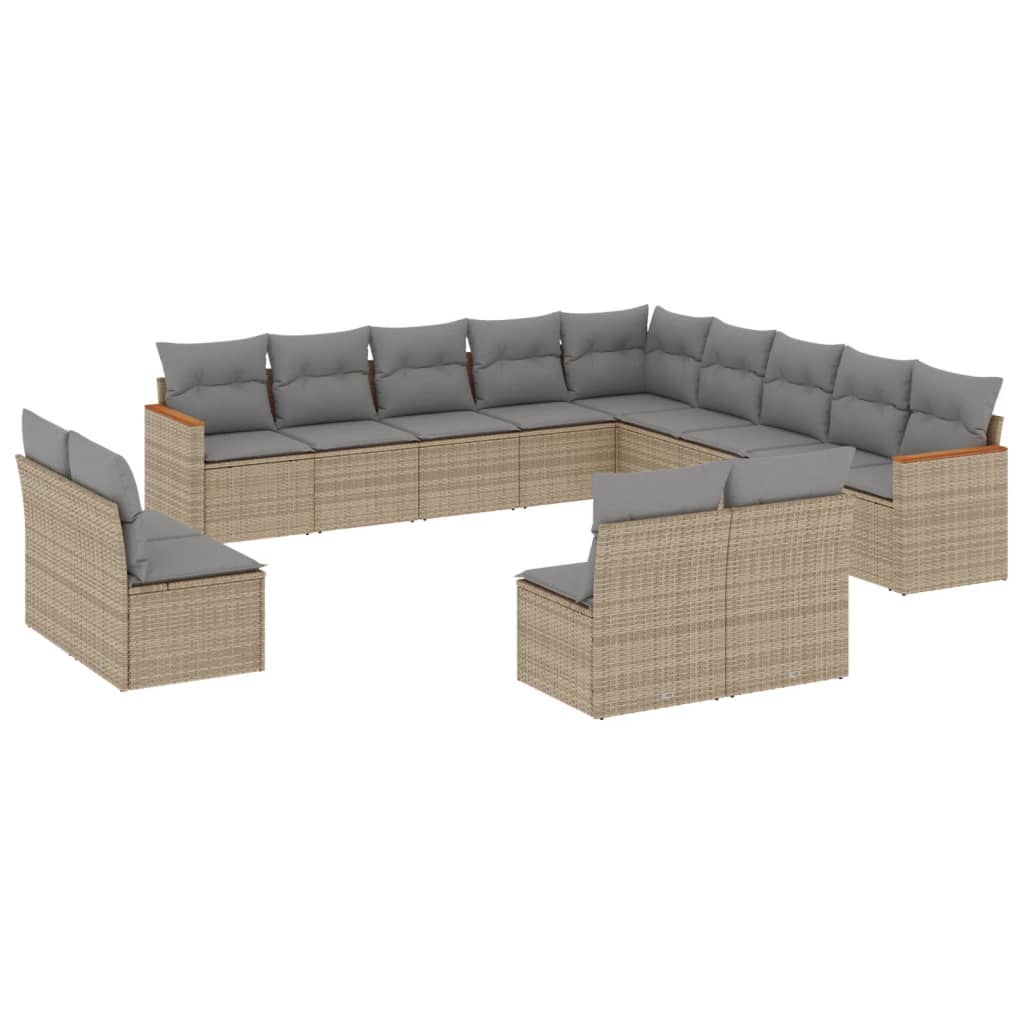 13-Delige Loungeset Met Kussens Poly Rattan Gemengd Beige