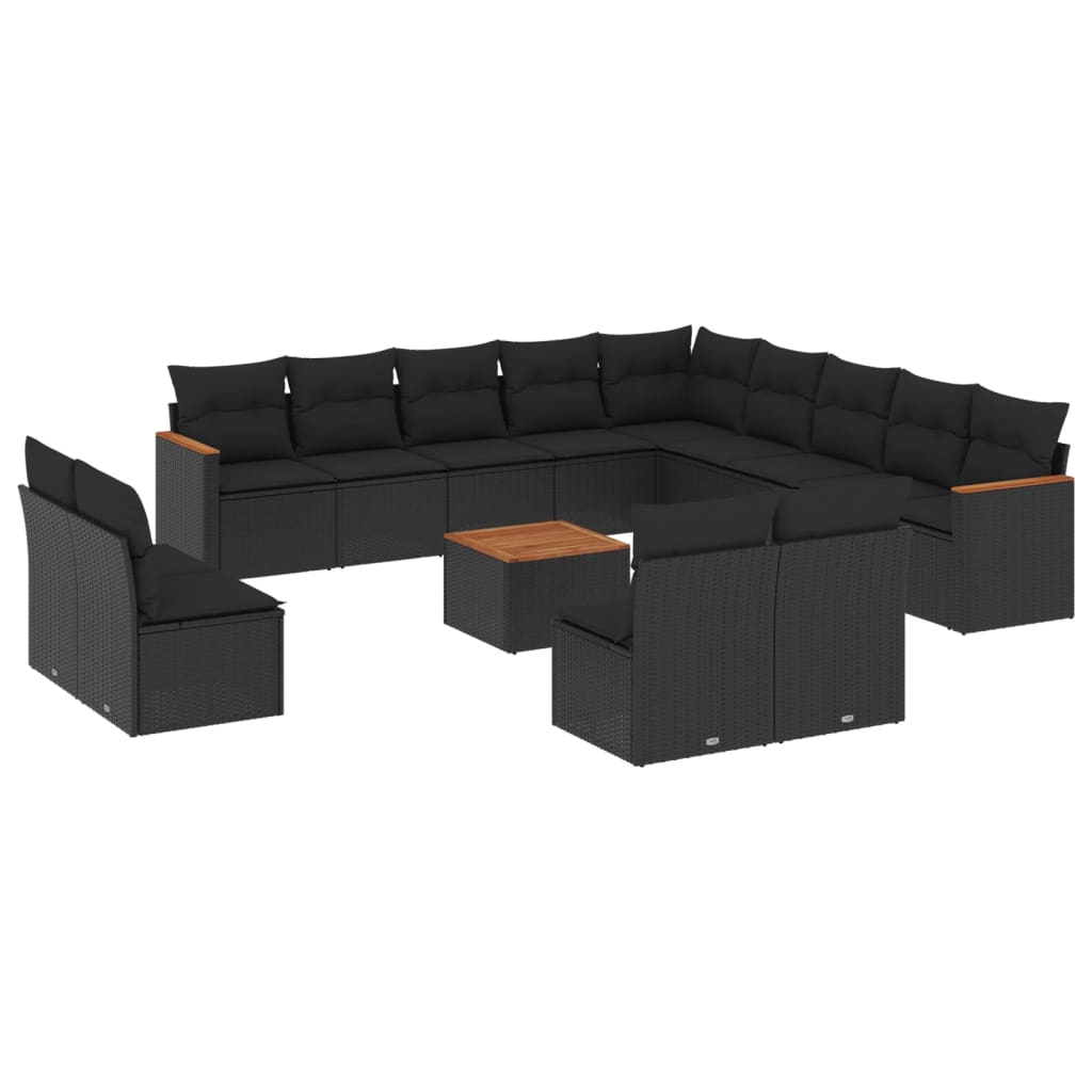 14-Delige Loungeset Met Kussens Poly Rattan Zwart