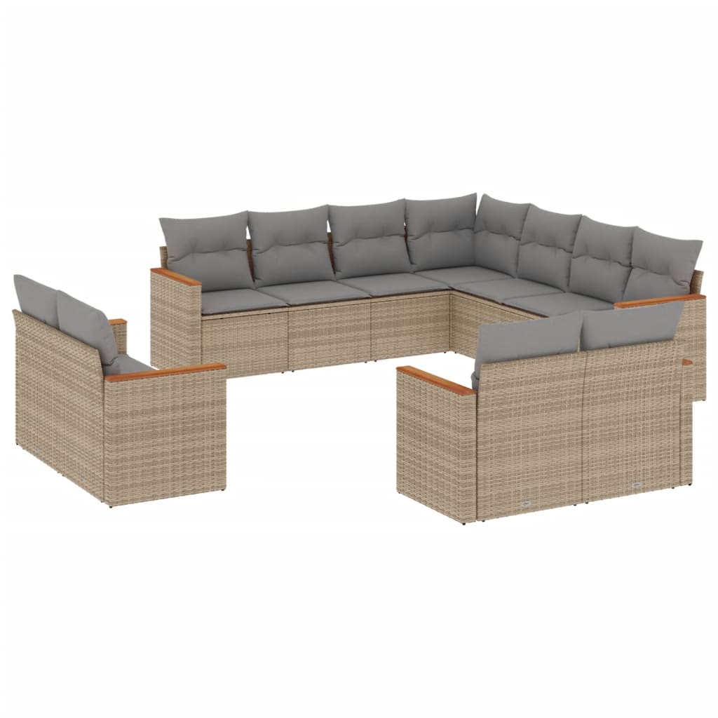 11-Delige Loungeset Met Kussens Poly Rattan Gemengd Beige