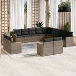 13-Delige Loungeset Met Kussens Poly Rattan Grijs