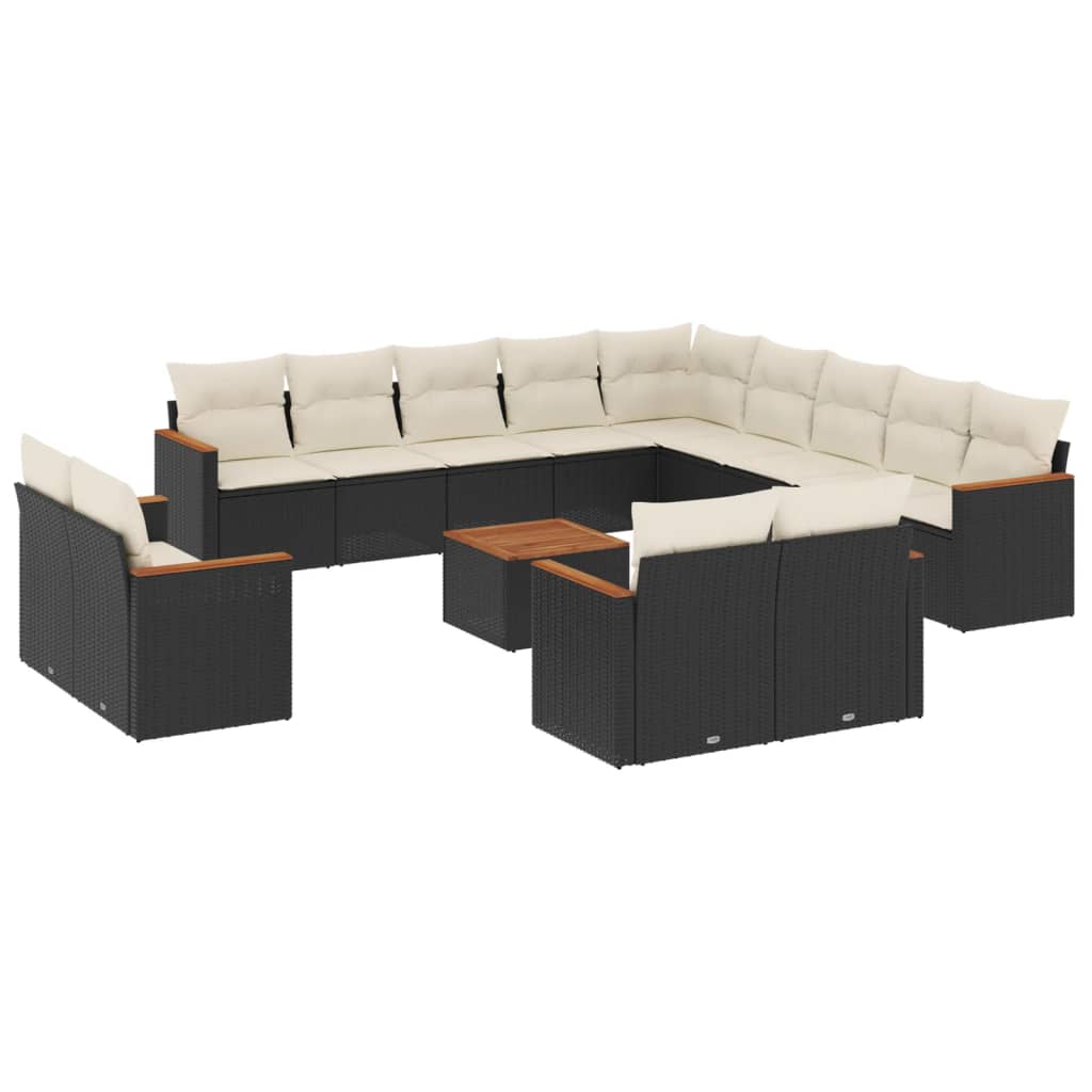 14-Delige Loungeset Met Kussens Poly Rattan Zwart