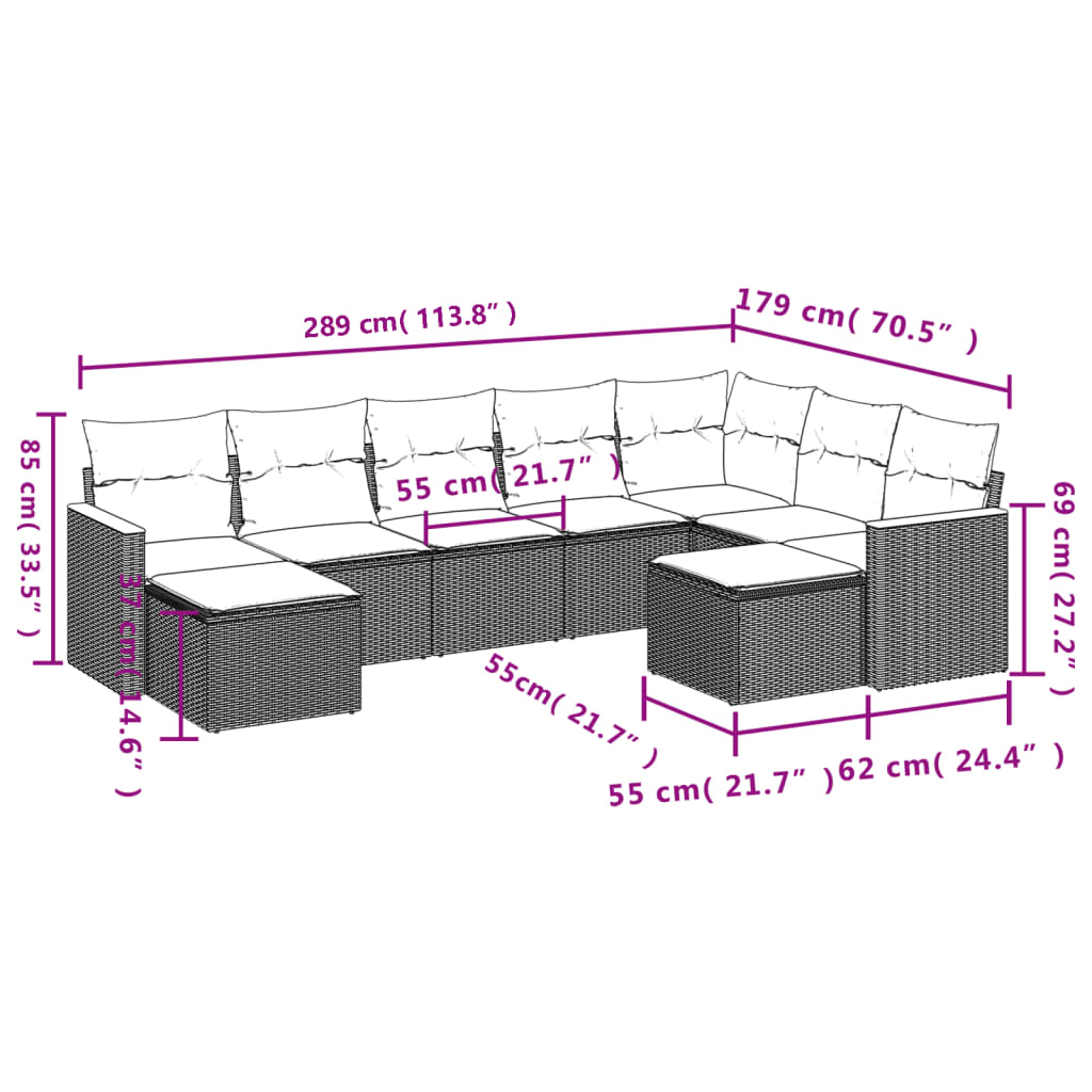 9-Delige Loungeset Met Kussens Poly Rattan Grijs