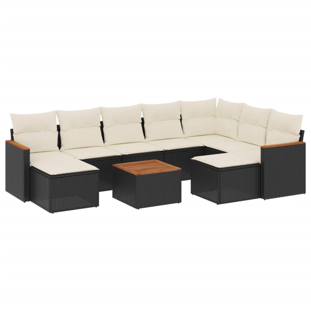 10-Delige Loungeset Met Kussens Poly Rattan Zwart