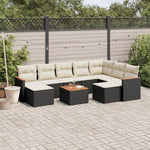 10-Delige Loungeset Met Kussens Poly Rattan Zwart