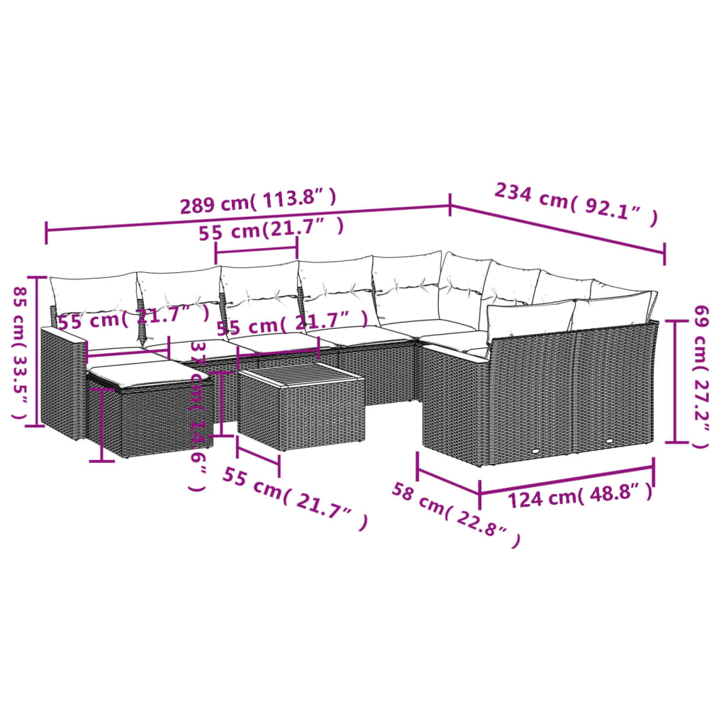 11-Delige Loungeset Met Kussens Poly Rattan Zwart