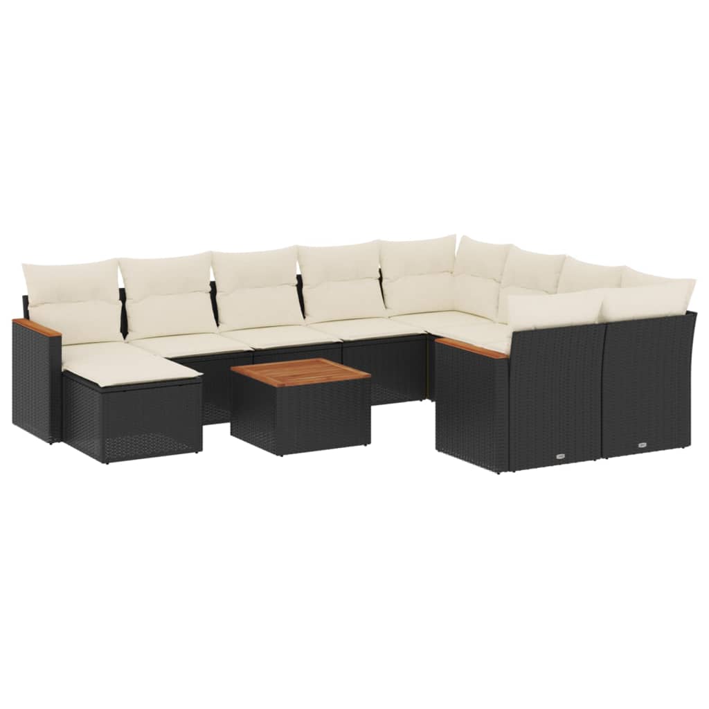 11-Delige Loungeset Met Kussens Poly Rattan Zwart