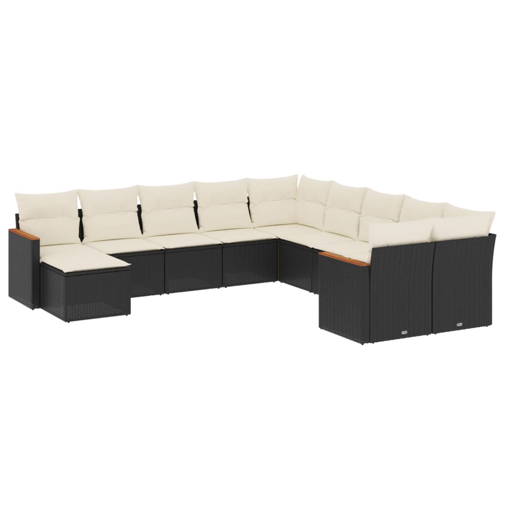 11-Delige Loungeset Met Kussens Poly Rattan Zwart