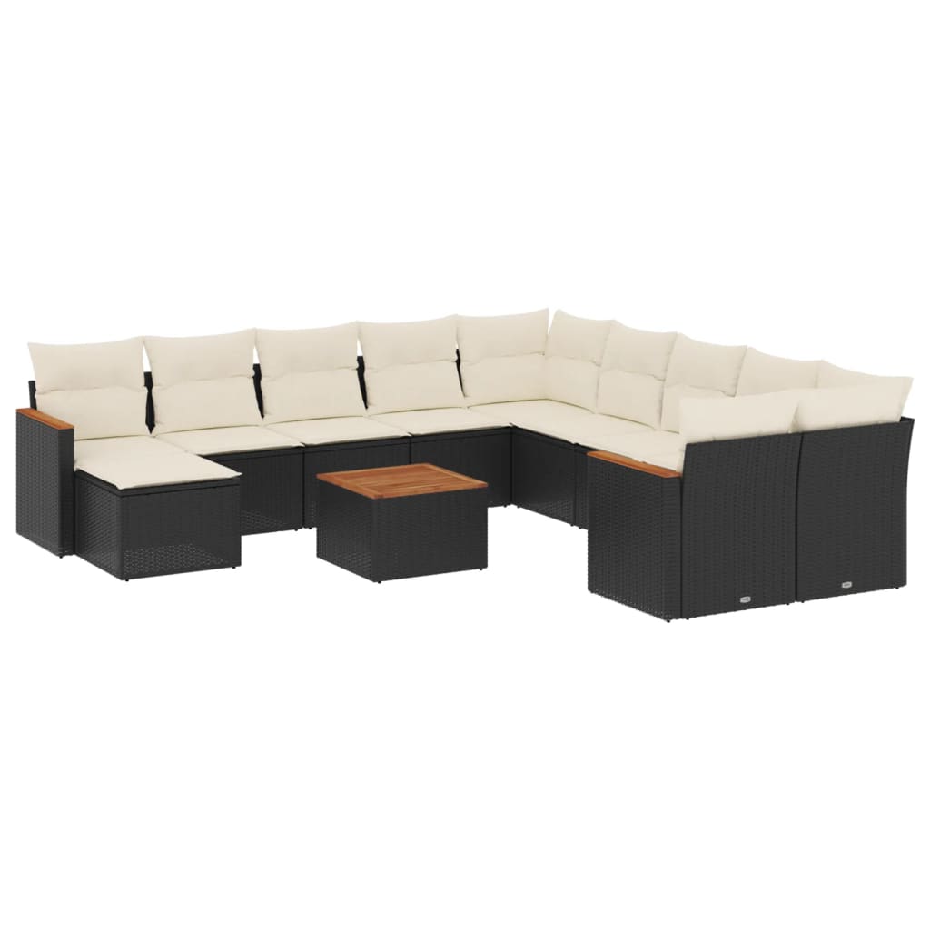 12-Delige Loungeset Met Kussens Poly Rattan Zwart