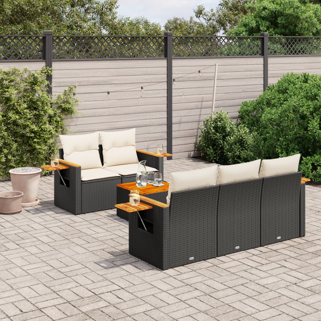 6-Delige Loungeset Met Kussens Poly Rattan Zwart