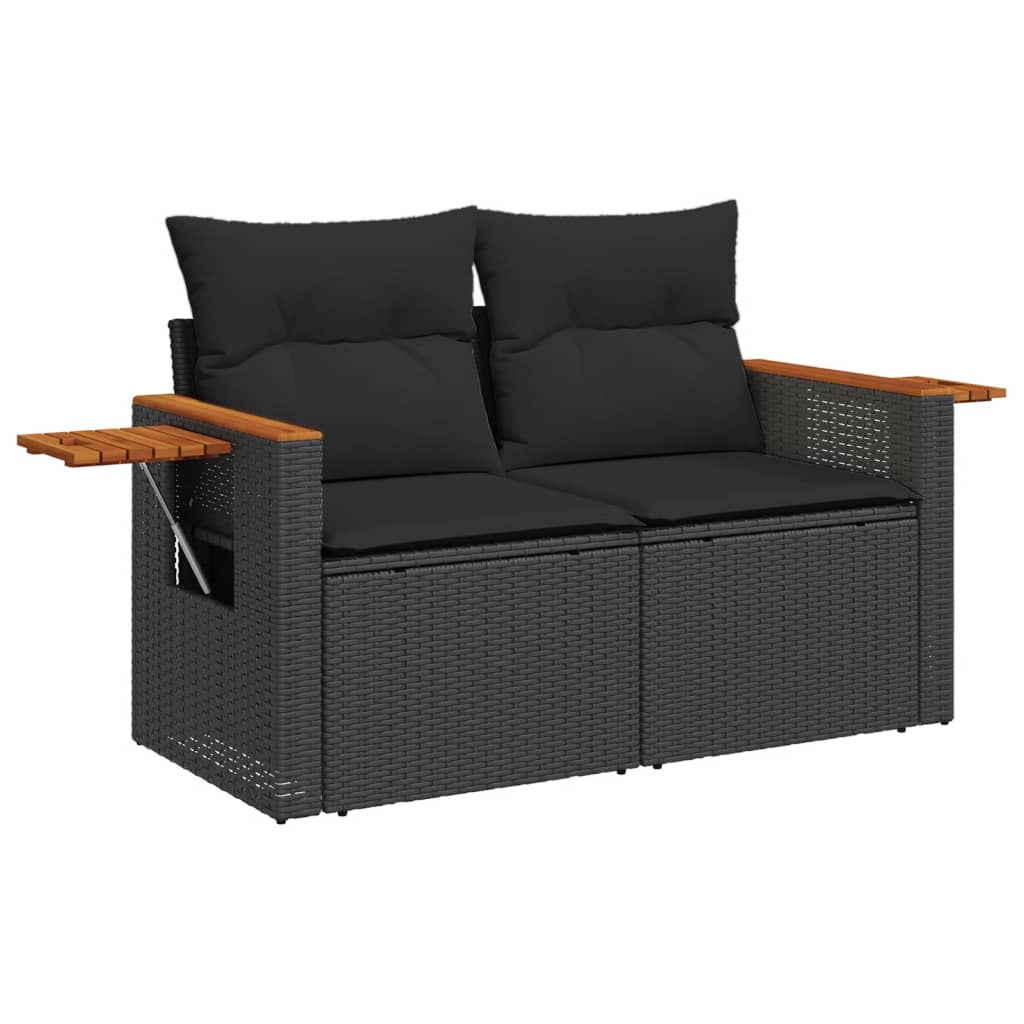 7-Delige Loungeset Met Kussens Poly Rattan Zwart