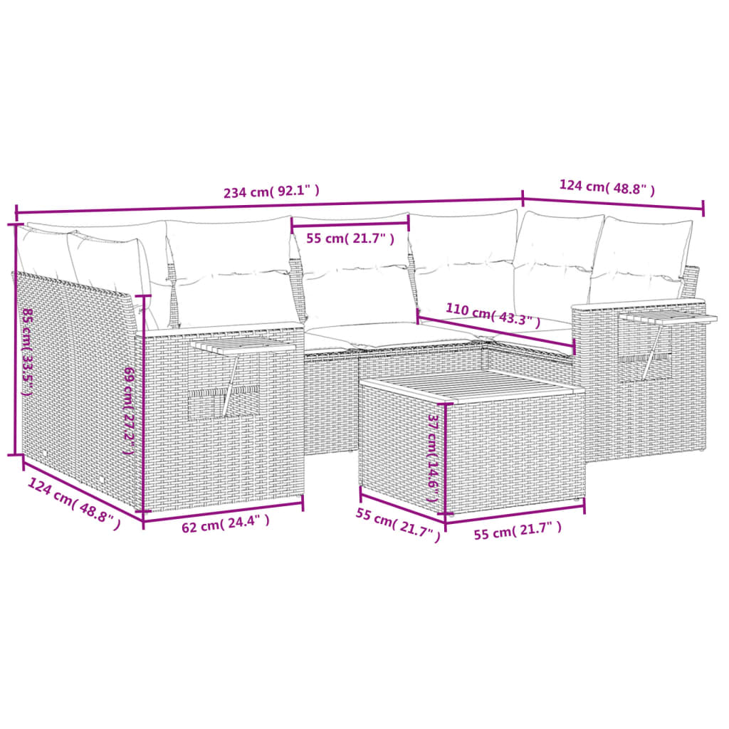 7-Delige Loungeset Met Kussens Poly Rattan Zwart