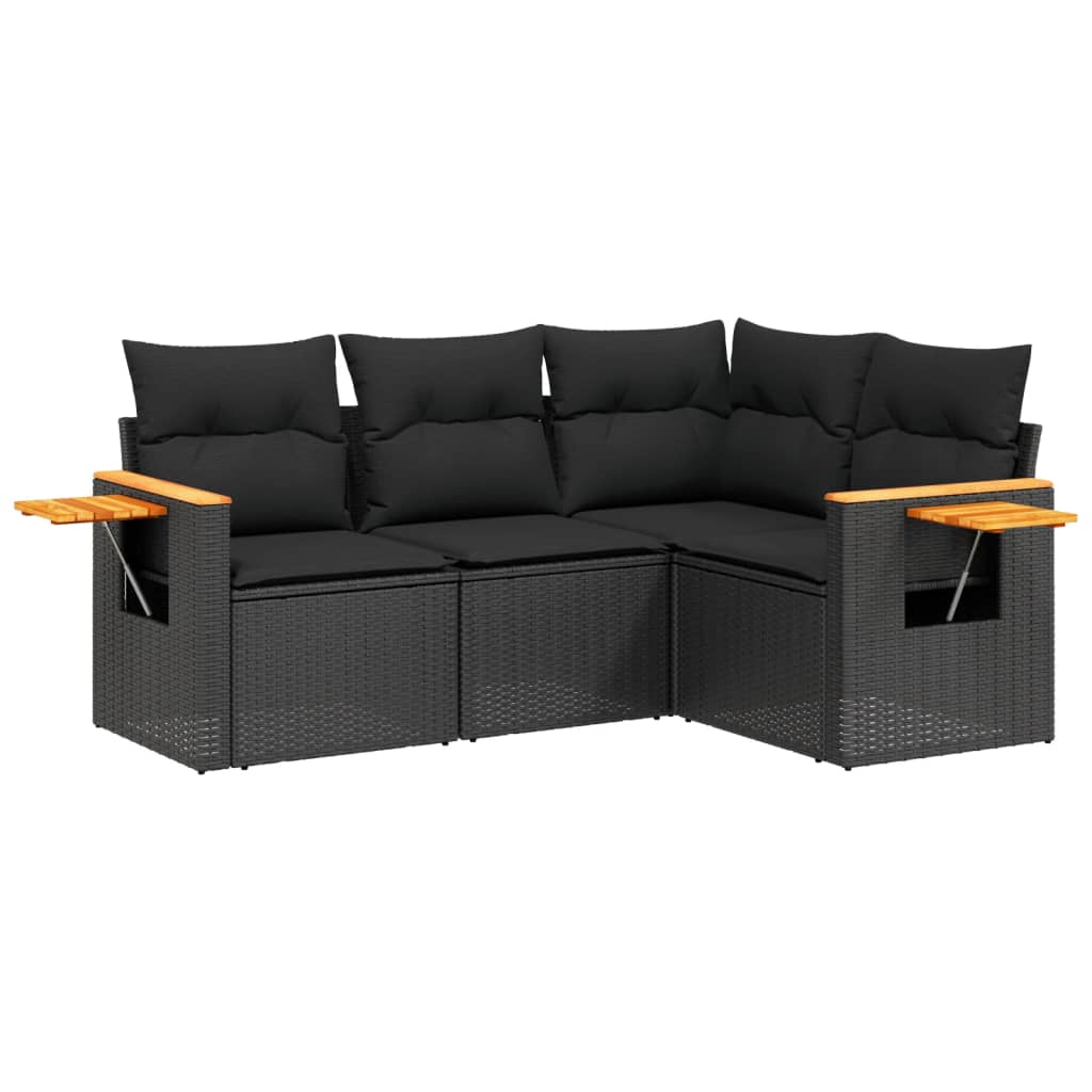 4-Delige Loungeset Met Kussens Poly Rattan Zwart