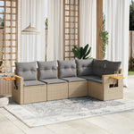 5-Delige Loungeset Met Kussens Poly Rattan Beige