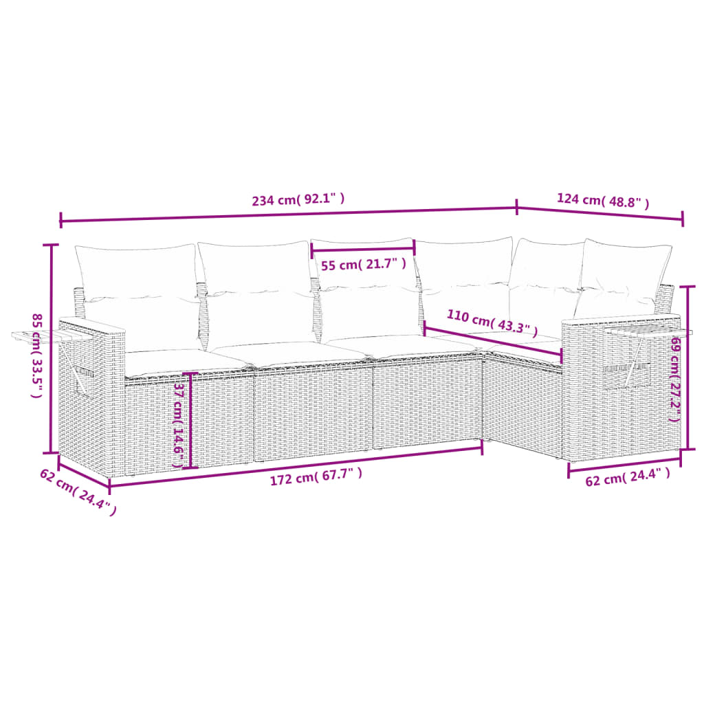 6-Delige Loungeset Met Kussens Poly Rattan Zwart