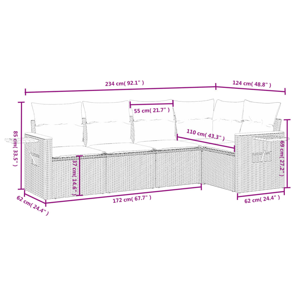 6-Delige Loungeset Met Kussens Poly Rattan Beige