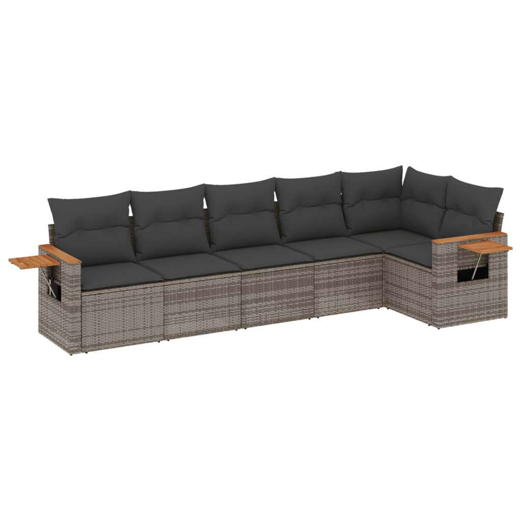 6-Delige Loungeset Met Kussens Poly Rattan Grijs
