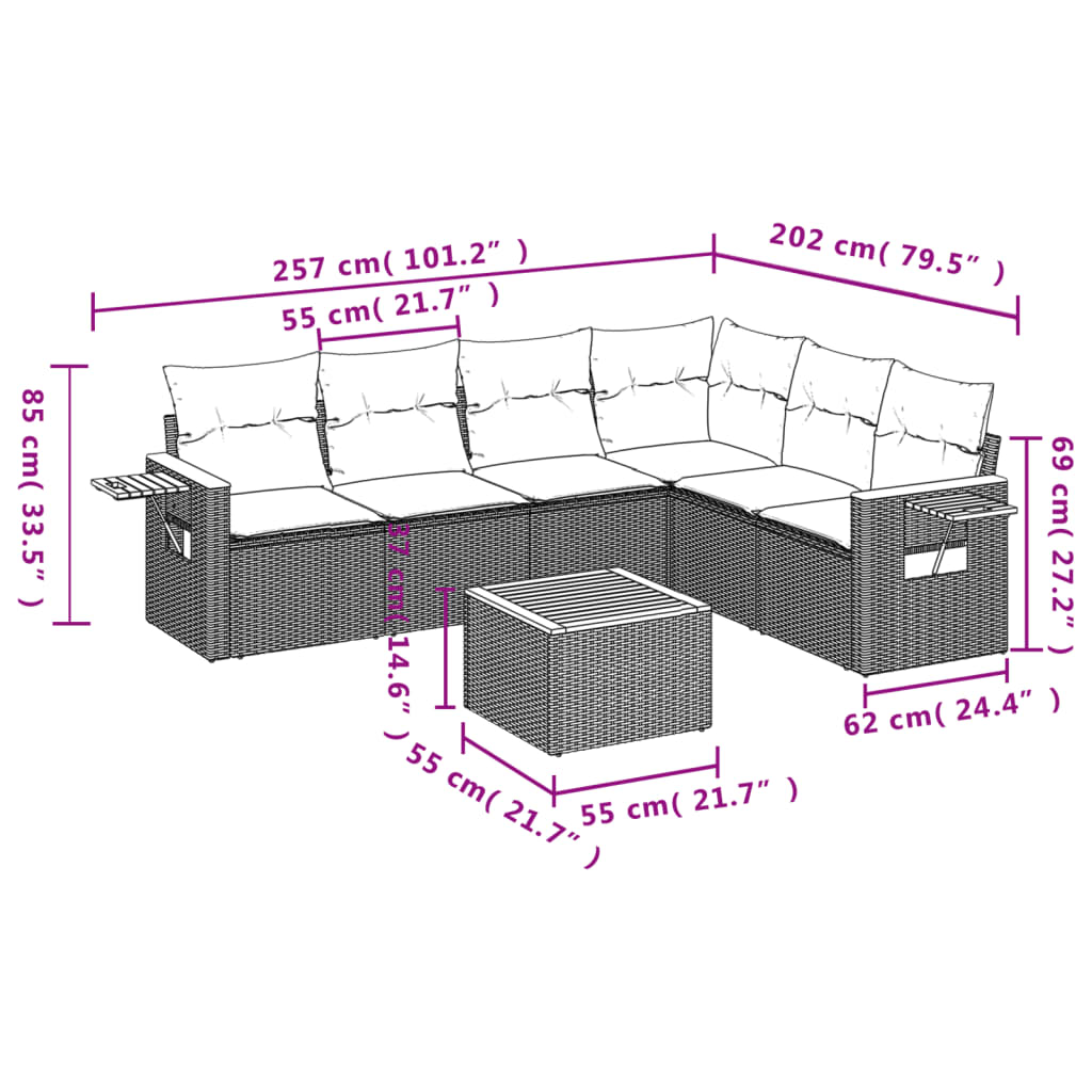 7-Delige Loungeset Met Kussens Poly Rattan Zwart