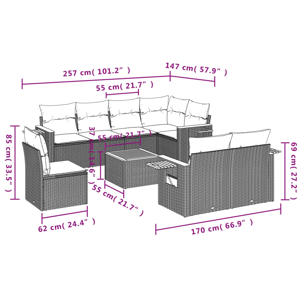 9-Delige Loungeset Met Kussens Poly Rattan Zwart