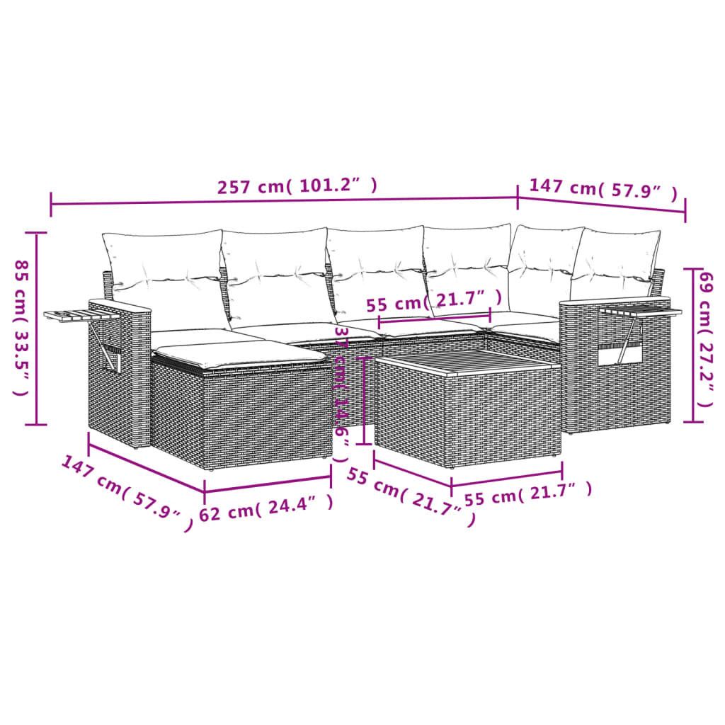 7-Delige Loungeset Met Kussens Poly Rattan Grijs