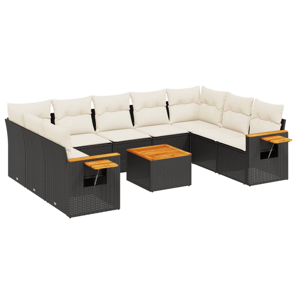 10-Delige Loungeset Met Kussens Poly Rattan Zwart