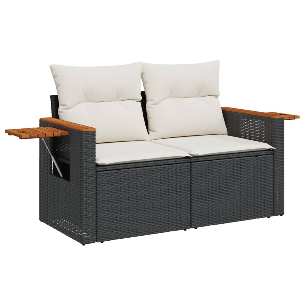 10-Delige Loungeset Met Kussens Poly Rattan Zwart