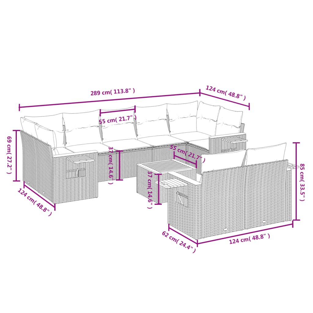 10-Delige Loungeset Met Kussens Poly Rattan Zwart