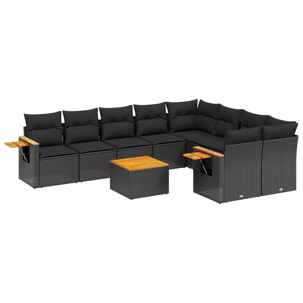 10-Delige Loungeset Met Kussens Poly Rattan Zwart