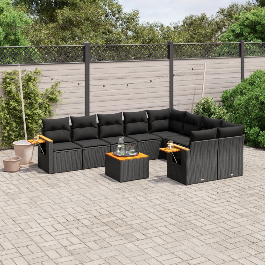 10-Delige Loungeset Met Kussens Poly Rattan Zwart