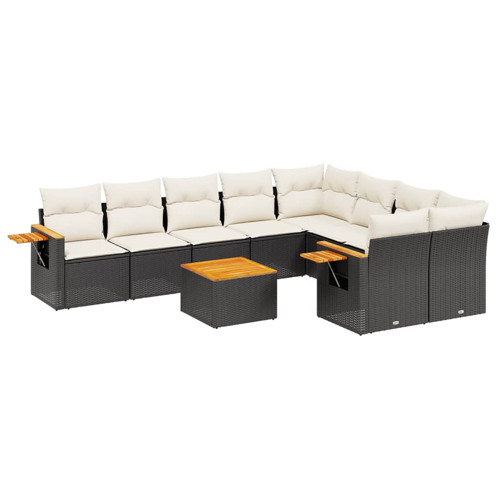 10-Delige Loungeset Met Kussens Poly Rattan Zwart