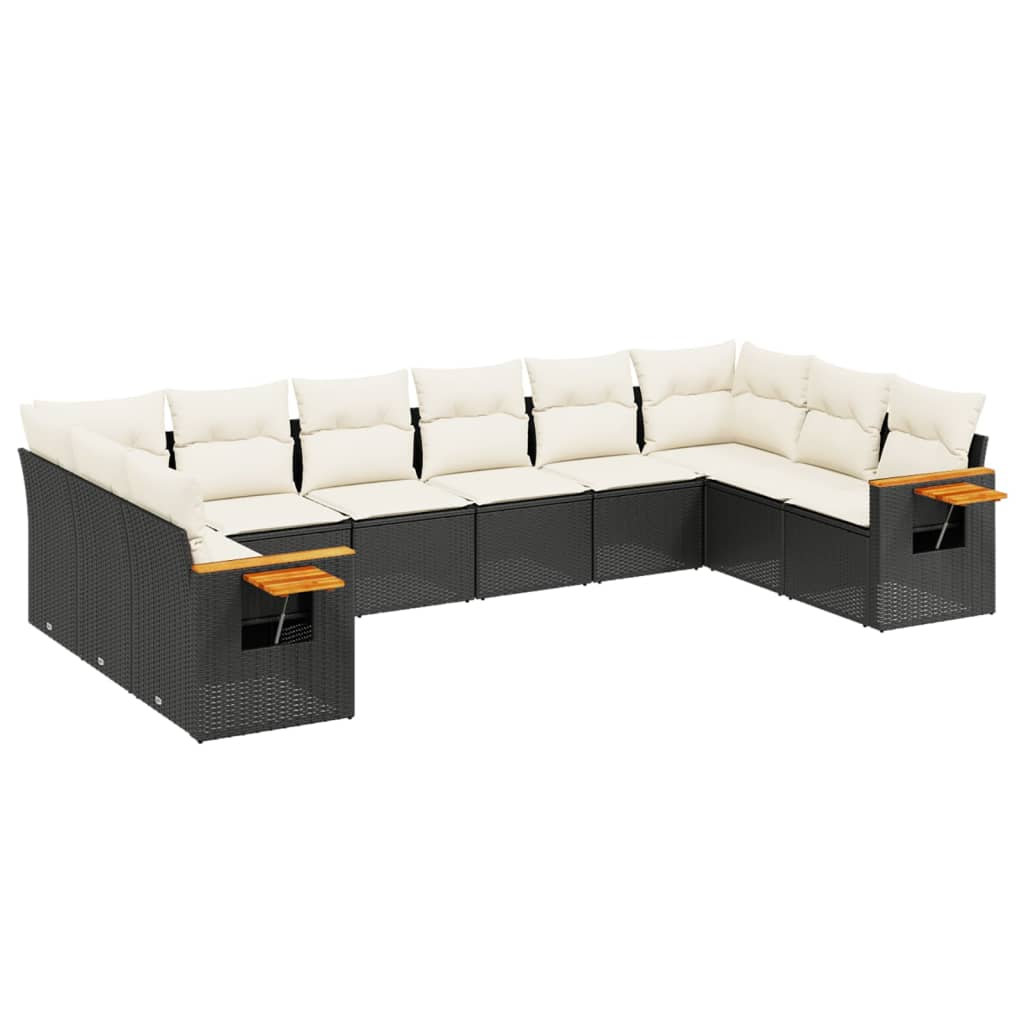 10-Delige Loungeset Met Kussens Poly Rattan Zwart