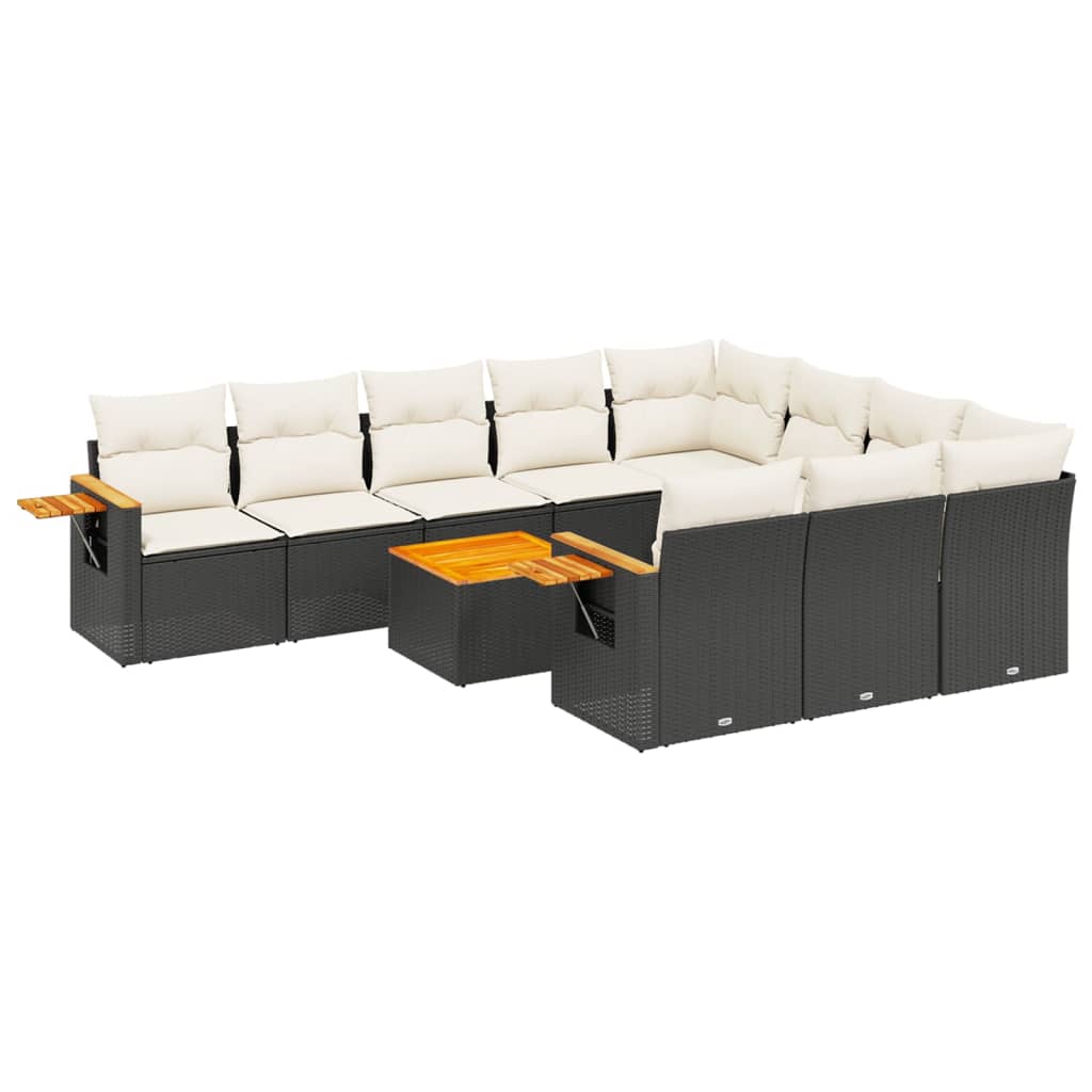 11-Delige Loungeset Met Kussens Poly Rattan Zwart