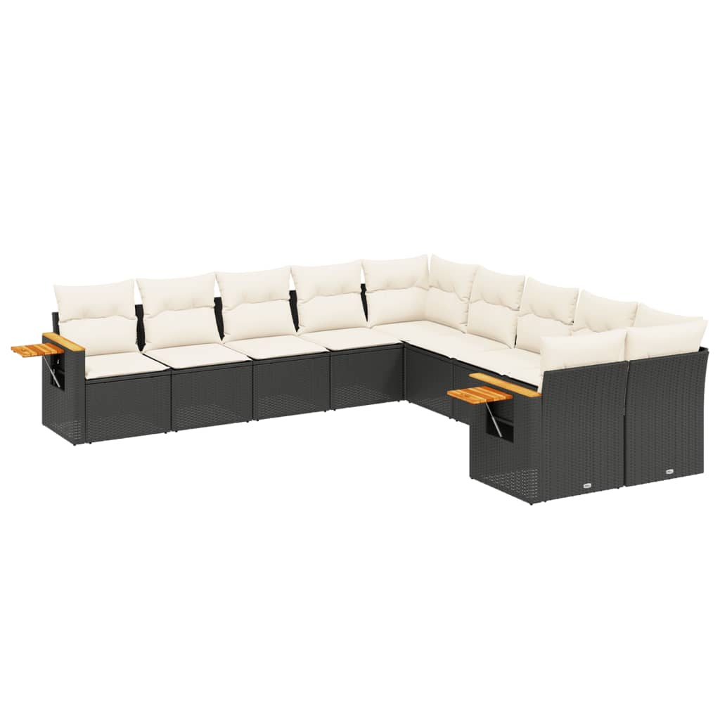 10-Delige Loungeset Met Kussens Poly Rattan Zwart