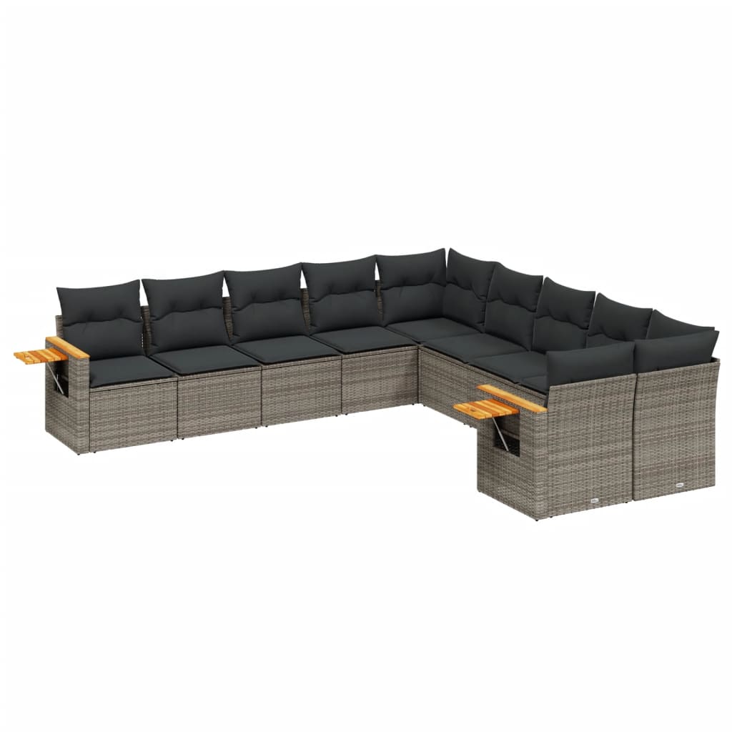 10-Delige Loungeset Met Kussens Poly Rattan Grijs