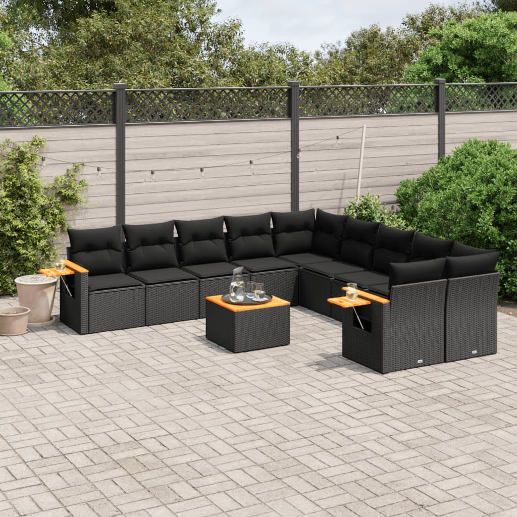 11-Delige Loungeset Met Kussens Poly Rattan Zwart