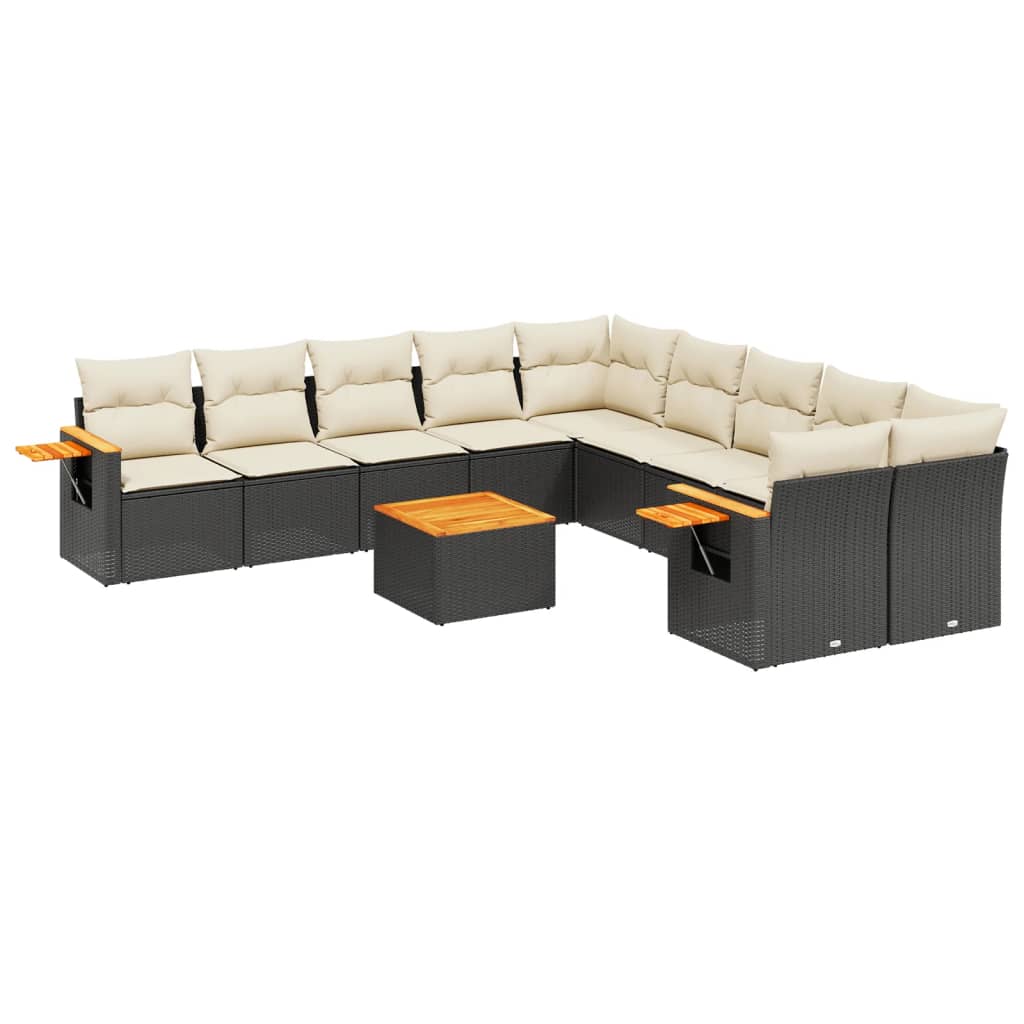 11-Delige Loungeset Met Kussens Poly Rattan Zwart