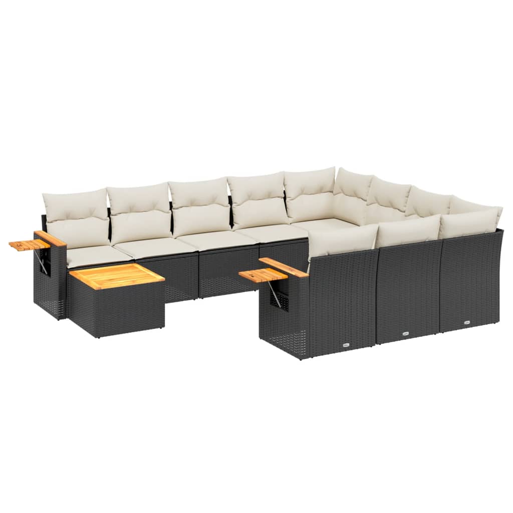 11-Delige Loungeset Met Kussens Poly Rattan Zwart