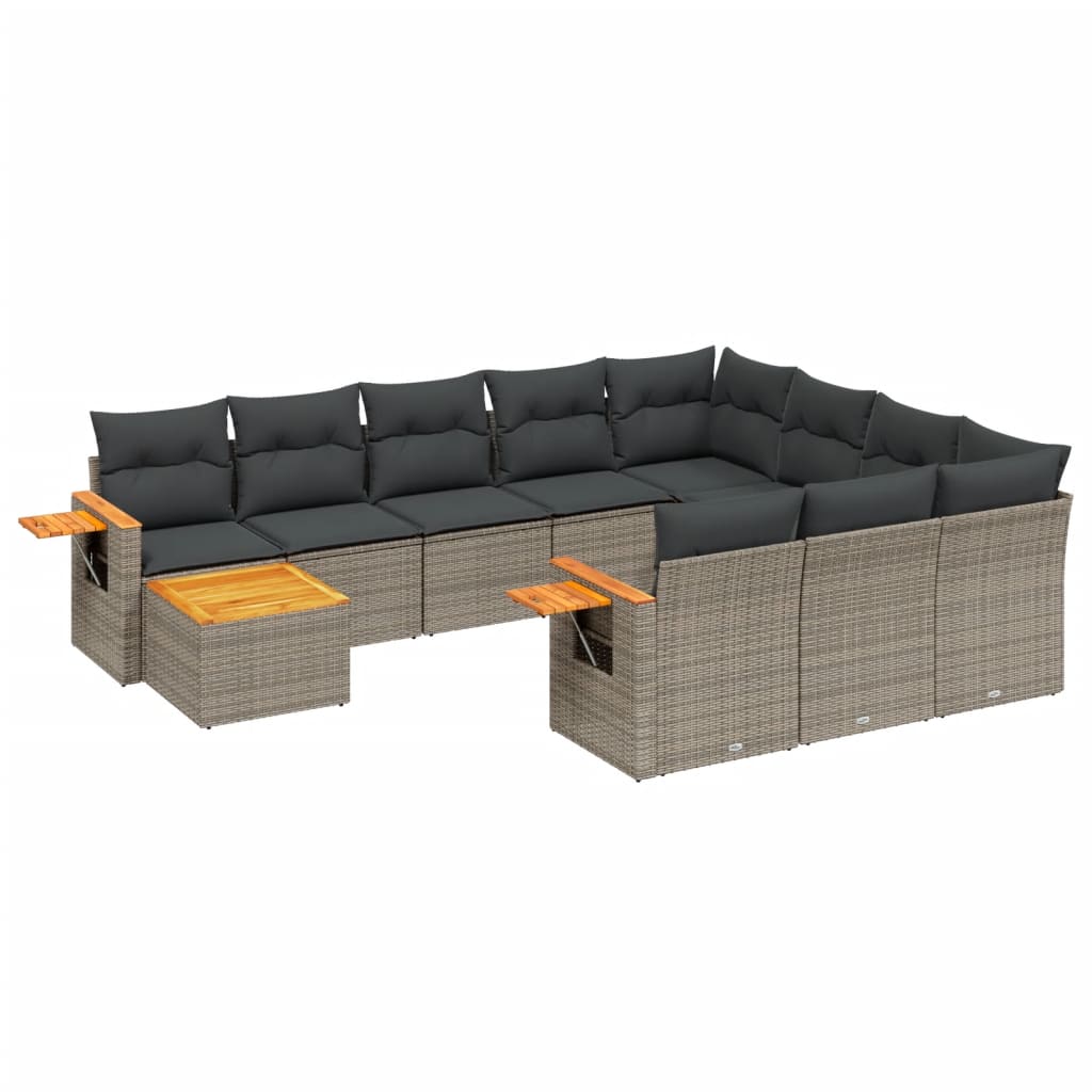 11-Delige Loungeset Met Kussens Poly Rattan Grijs