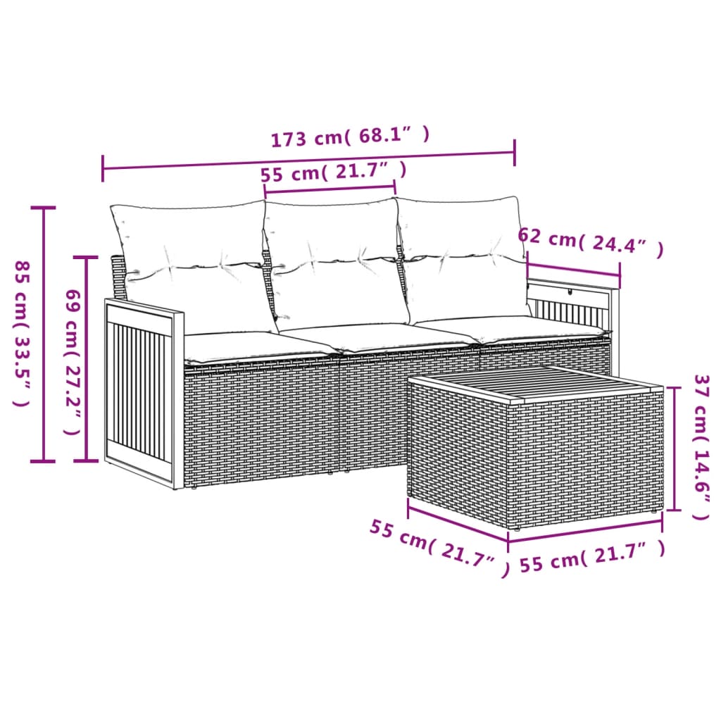 4-Delige Loungeset Met Kussens Poly Rattan Zwart
