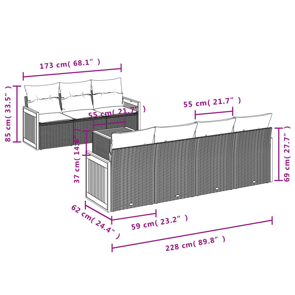 8-Delige Loungeset Met Kussens Poly Rattan Zwart