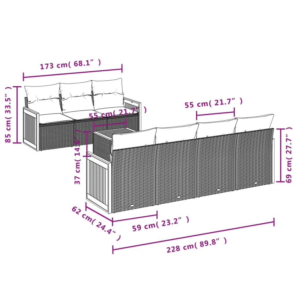 8-Delige Loungeset Met Kussens Poly Rattan Zwart