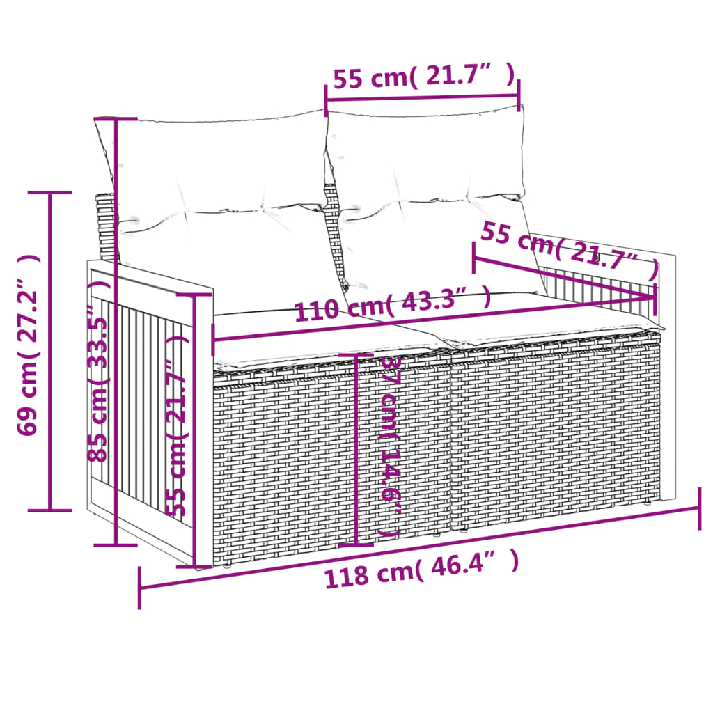 12-Delige Loungeset Met Kussens Poly Rattan