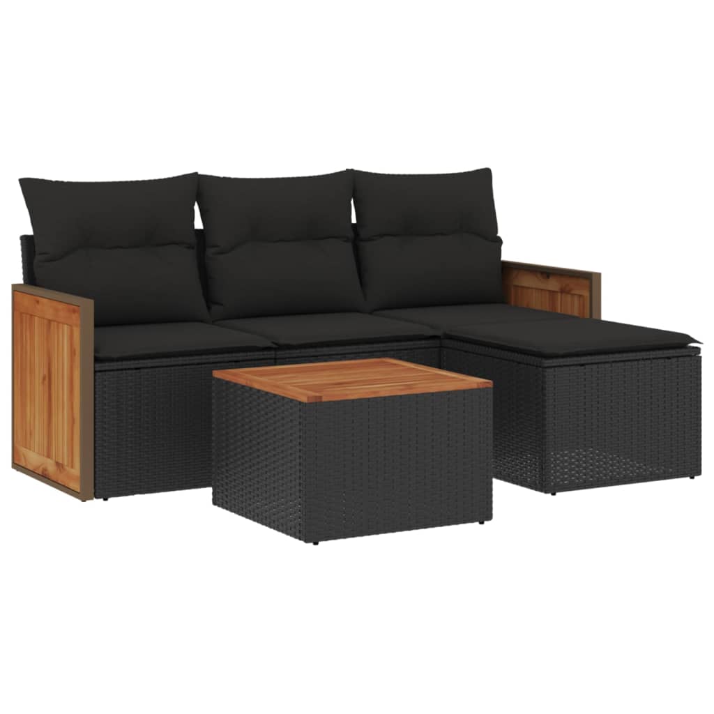 5-Delige Loungeset Met Kussens Poly Rattan Zwart