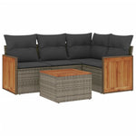 5-Delige Loungeset Met Kussens Poly Rattan Grijs