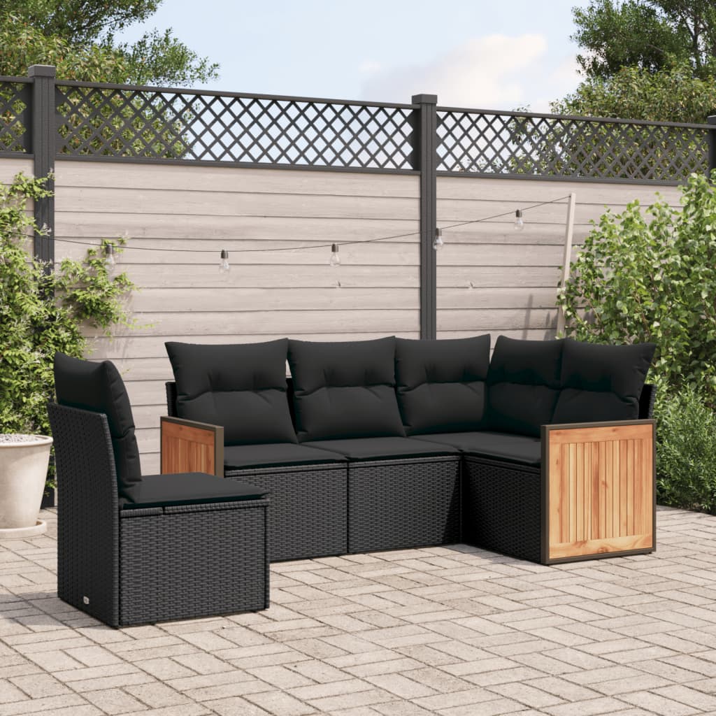 5-Delige Loungeset Met Kussens Poly Rattan Zwart