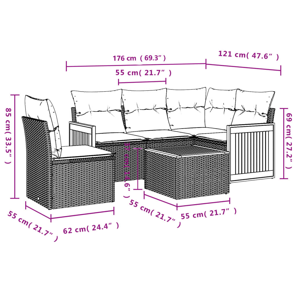 6-Delige Loungeset Met Kussens Poly Rattan Grijs