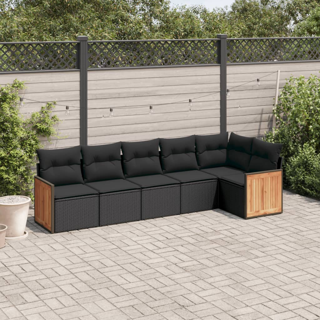 6-Delige Loungeset Met Kussens Poly Rattan Zwart