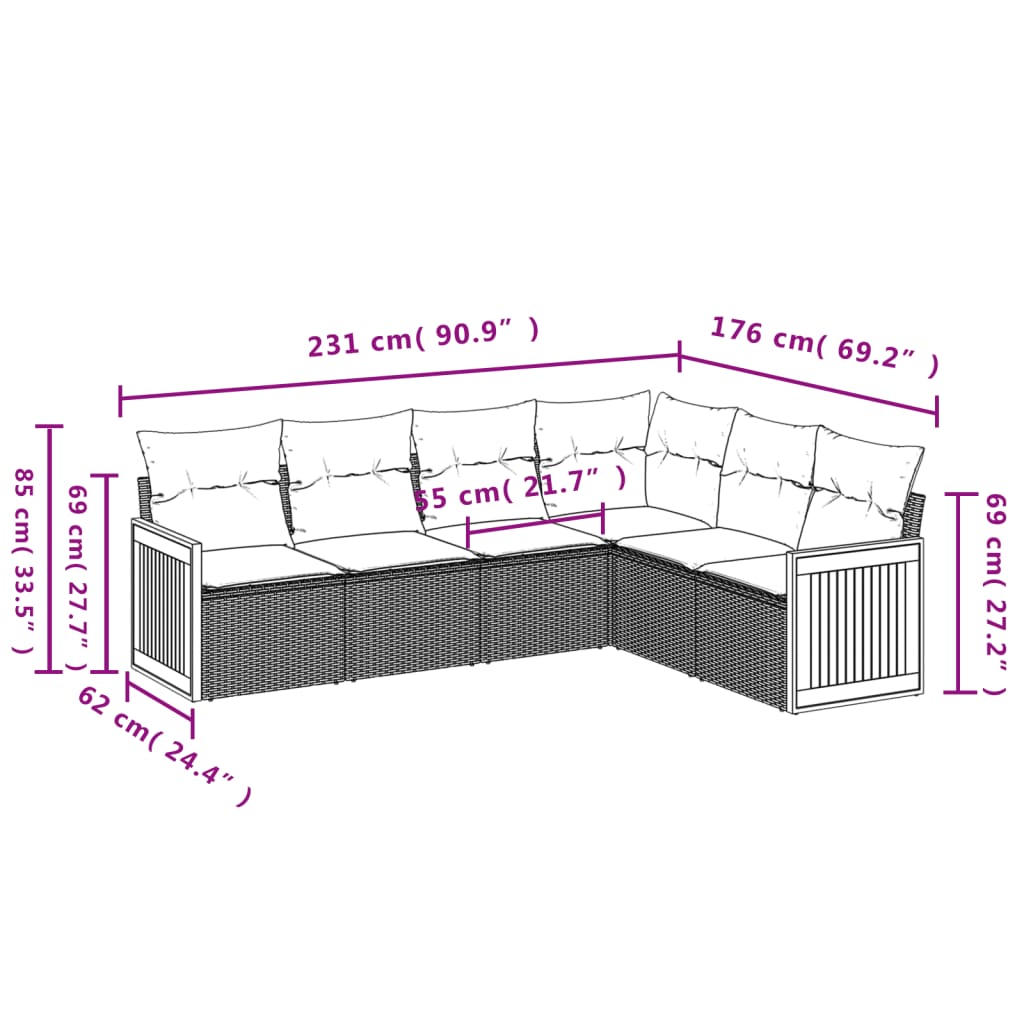 6-Delige Loungeset Met Kussens Poly Rattan Beige