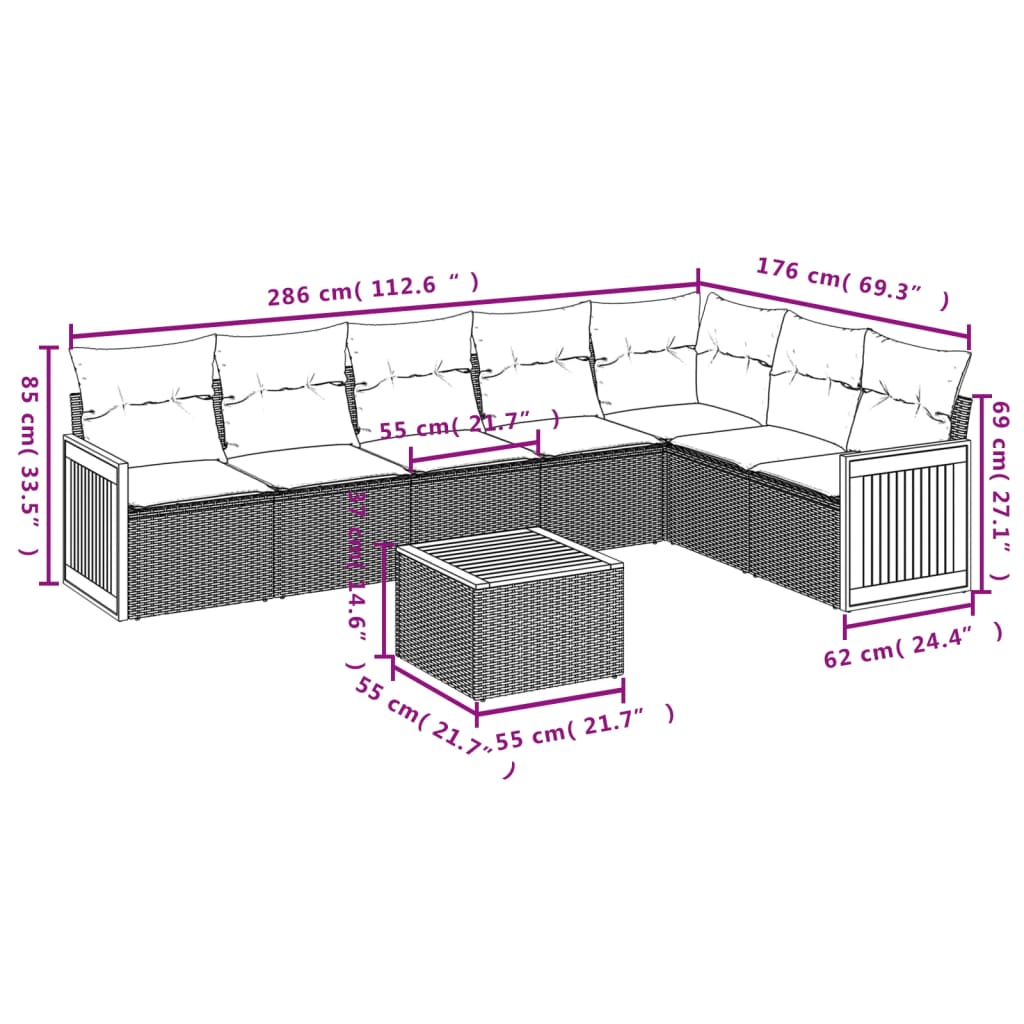 8-Delige Loungeset Met Kussens Poly Rattan Zwart